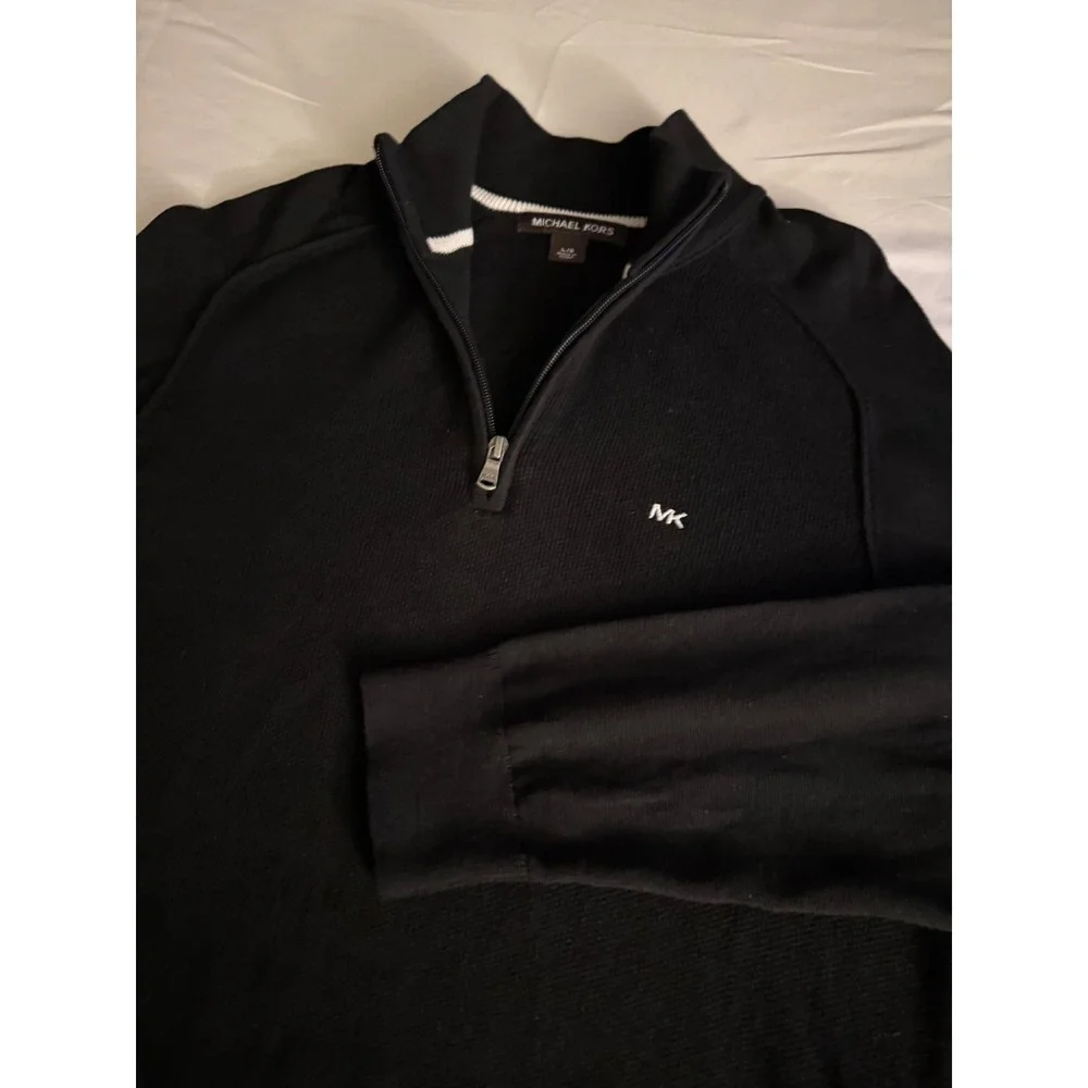 Michael Kors Mens Black Quarter Zip Cotton Pullover Sweater L KF560K2DP3 001